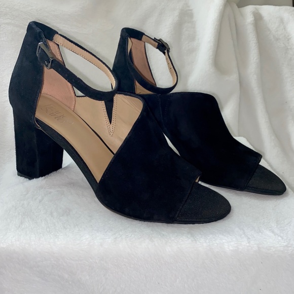 Black Suede Ankle Strap Block Heel Pumps - Picture 9 of 10